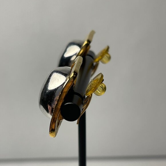 Chanel Vintage 24K Gold Plated and Silver Square Bead Clip-On Earrings- Preowned - Picture 2 of 12